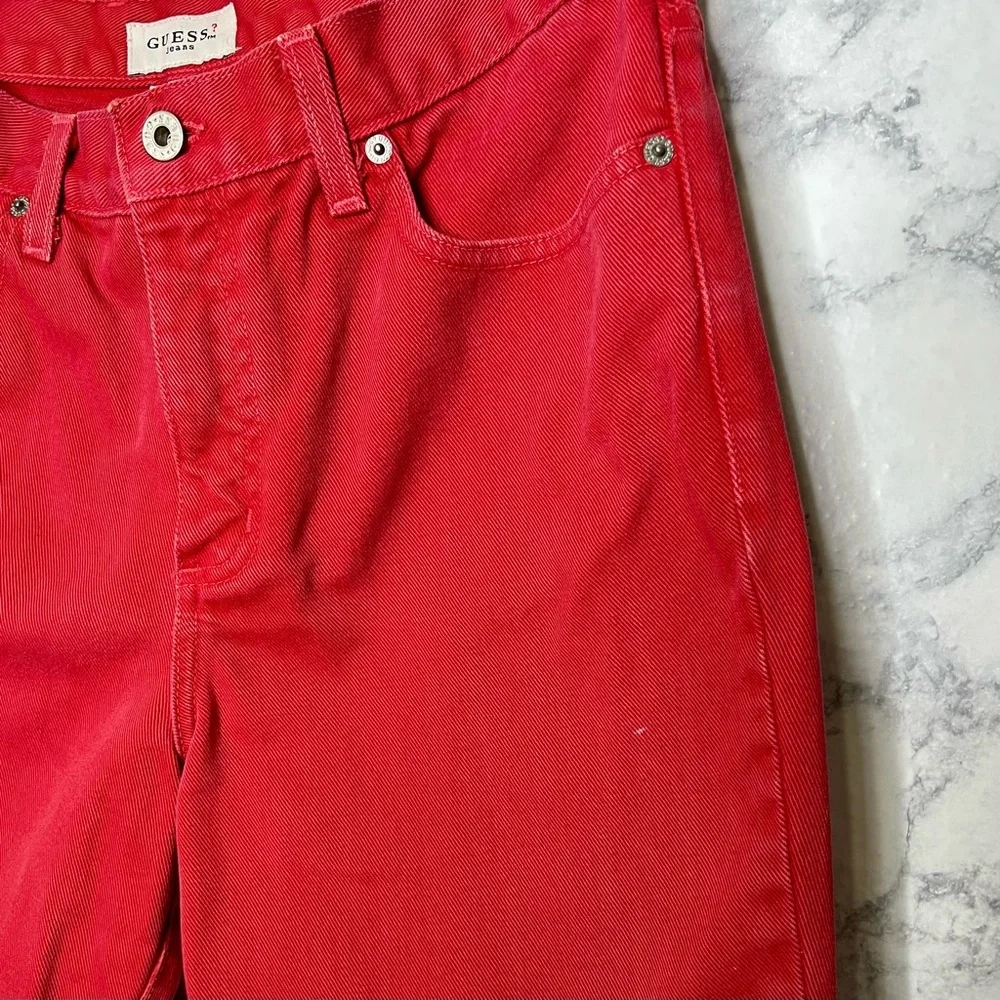 Guess 90s Red High Rise Canvas Jeans Made In USA Women’s 32 - Picture 5 of 13